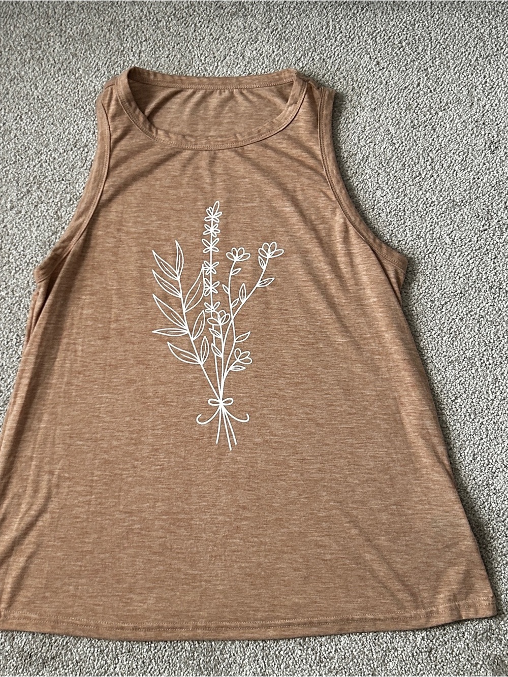 Women's Tan Floral Line-Graphic Tank Top